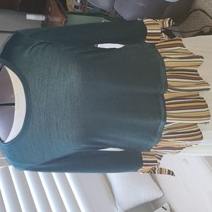 Gorgeous light sweater with striped silky trim